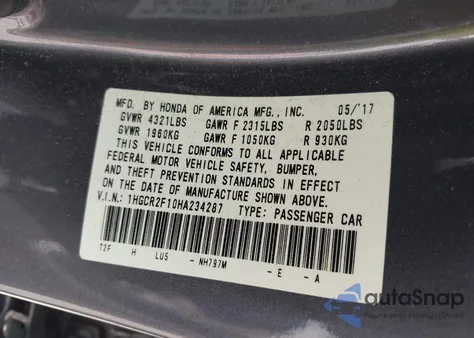 2017 Honda Accord Sport Se from USA, damaged, VIN 1HGCR2F10HA234287